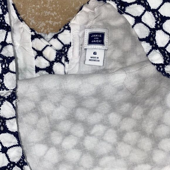 Janie and Jack Navy Blue and White Eyelet Dress with Bow - Picture 2 of 3